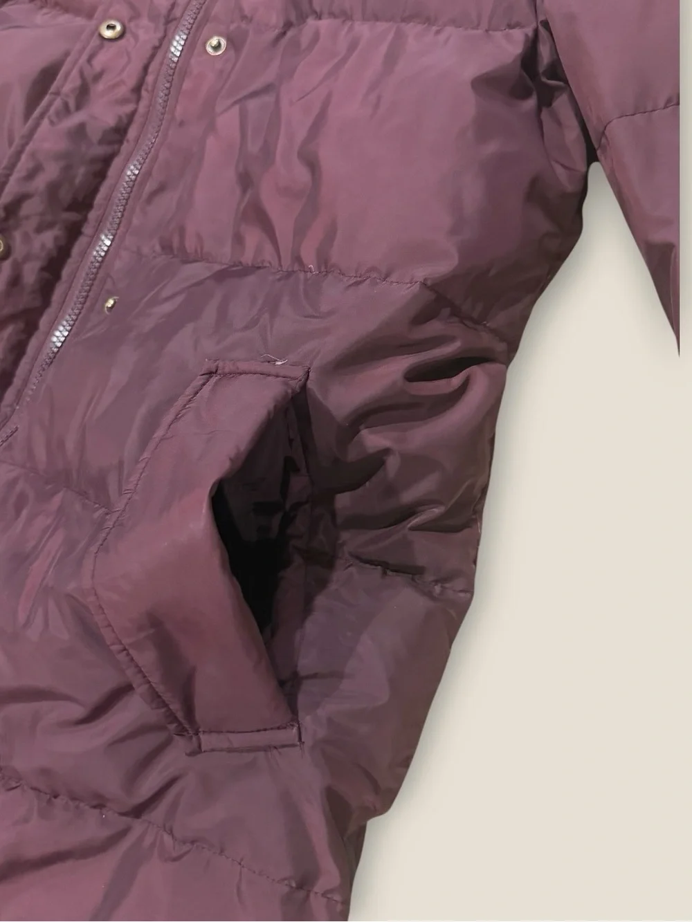 Ralph Lauren Deep Plum Long Puffer Coat with Faux Fur Hood Medium